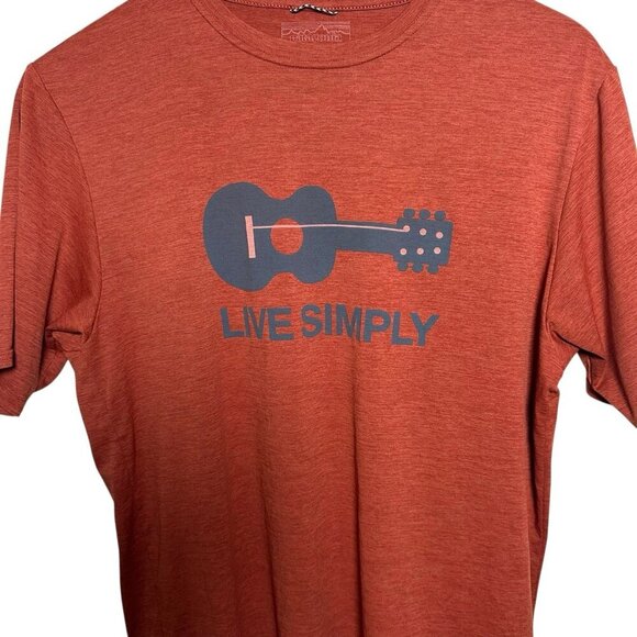 Patagonia Men's Small Orange Red Capilene S/S Guitar Graphic Live Simply T-Shirt - Picture 3 of 7